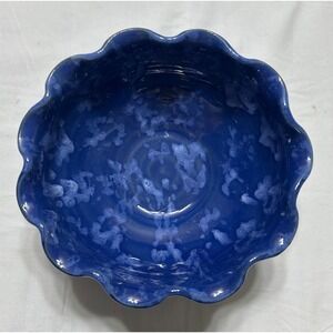 Studio Art Pottery Cobalt Blue Scalloped Bowl Signed JB Terracotta 6.5 Inch